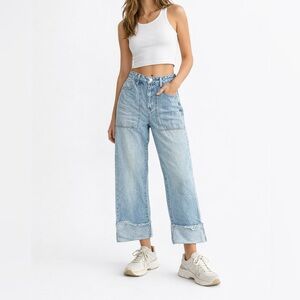 Le Lis Wide Leg Cuffed High Waist Jeans Size Small Waist 27